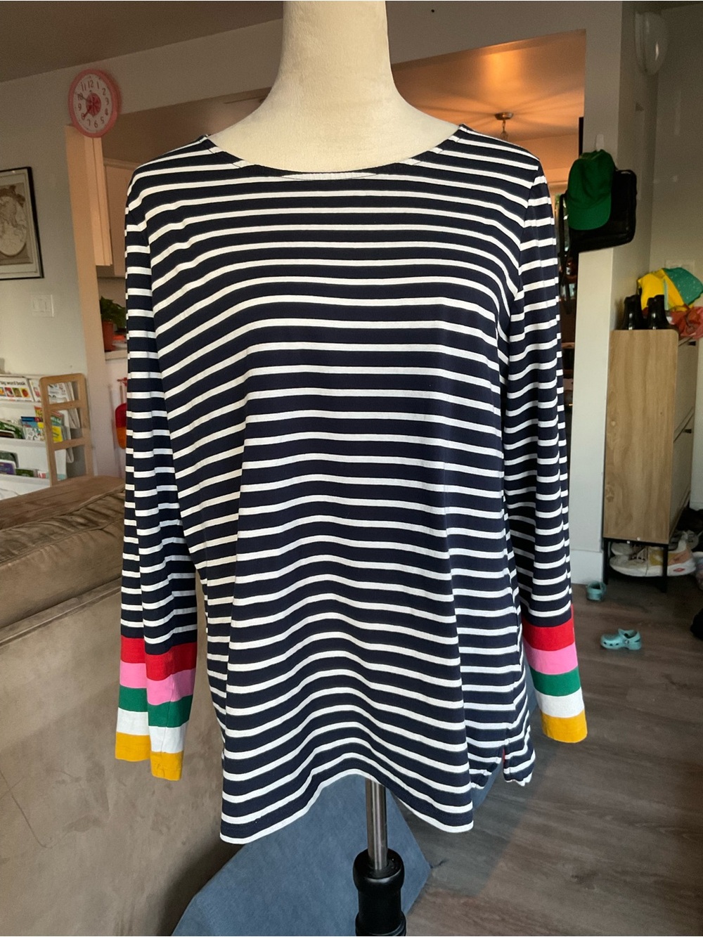 🌈Boden Ella Long Sleeve Breton Stripe Top with Rainbow Colorblock Cuffs